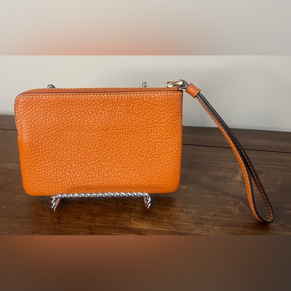 Coach Corner Zip Wristlet with Coach Stripe in Canyon Orange - Picture 2 of 5
